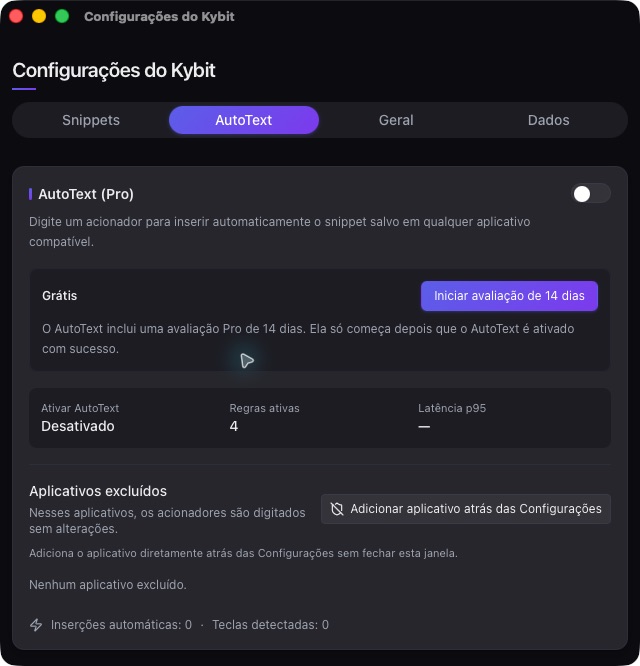 Digite o acionador quando já souber